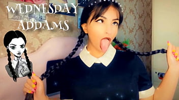 Wednesday Addams Cosplay With Intense Ahegao And Deep Throat Action