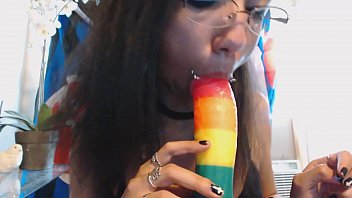 First-person View Of A Blowjob With A Colorful Thick Dildo