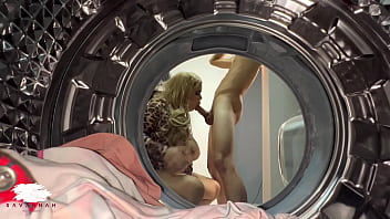 A Plump Blonde Woman Engages In A Steamy Encounter With A Younger Man In The Laundry Room